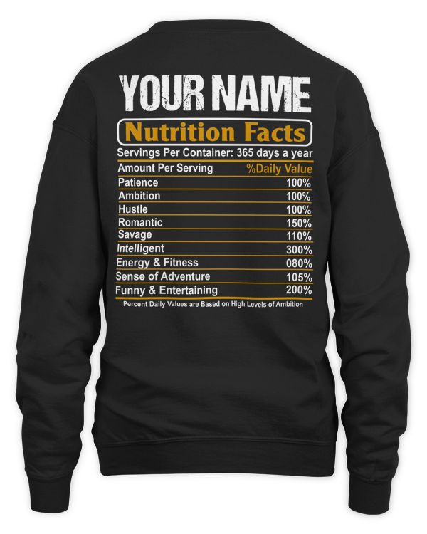 Name nutrition facts - PRINT ON THE BACK